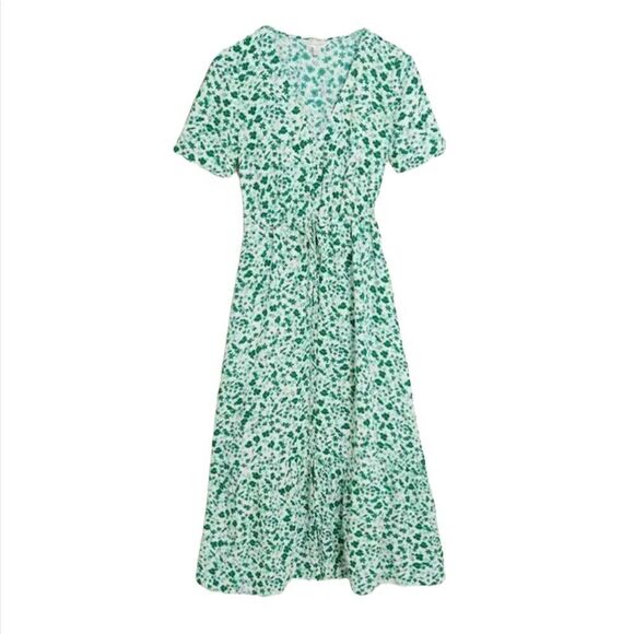 M&S X Ghost Ditsy Floral V Neck Tie Waist Green Midi Dress Sz 8 - Picture 7 of 10